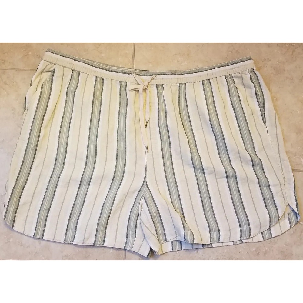 Terra‎ & Sky Women High Rise Soft Linen Shorts Striped 3X (24W - 26W) NWOT